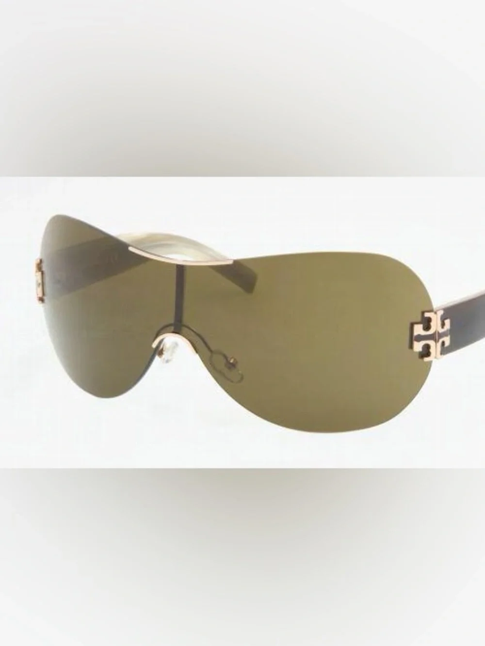 TORY BURCH~RIMLESS SUNGLASSES ~ SUPER LIGHT FRAME~GOLD/BROWN LENSES GOLD LOGO